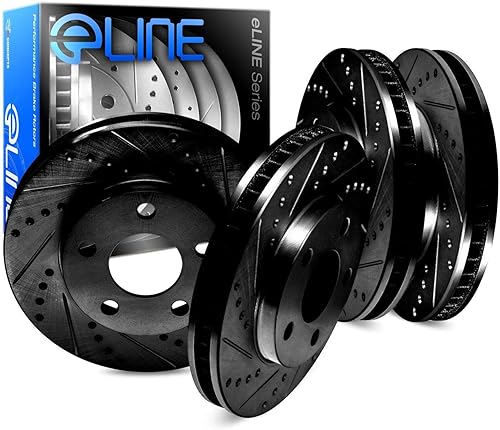 Kit de rotores de freno para ranura de taladro negro para Nissan Leaf Front Rear R1 Concepts eLine 2014-2015