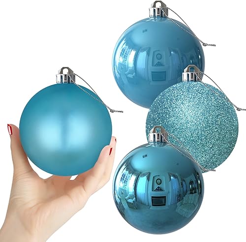 Esferas de Navidad grandes de 4 pulgadas, color celeste, inastillables, adornos colgantes para árbol de Navidad, decoración de cumpleaños,