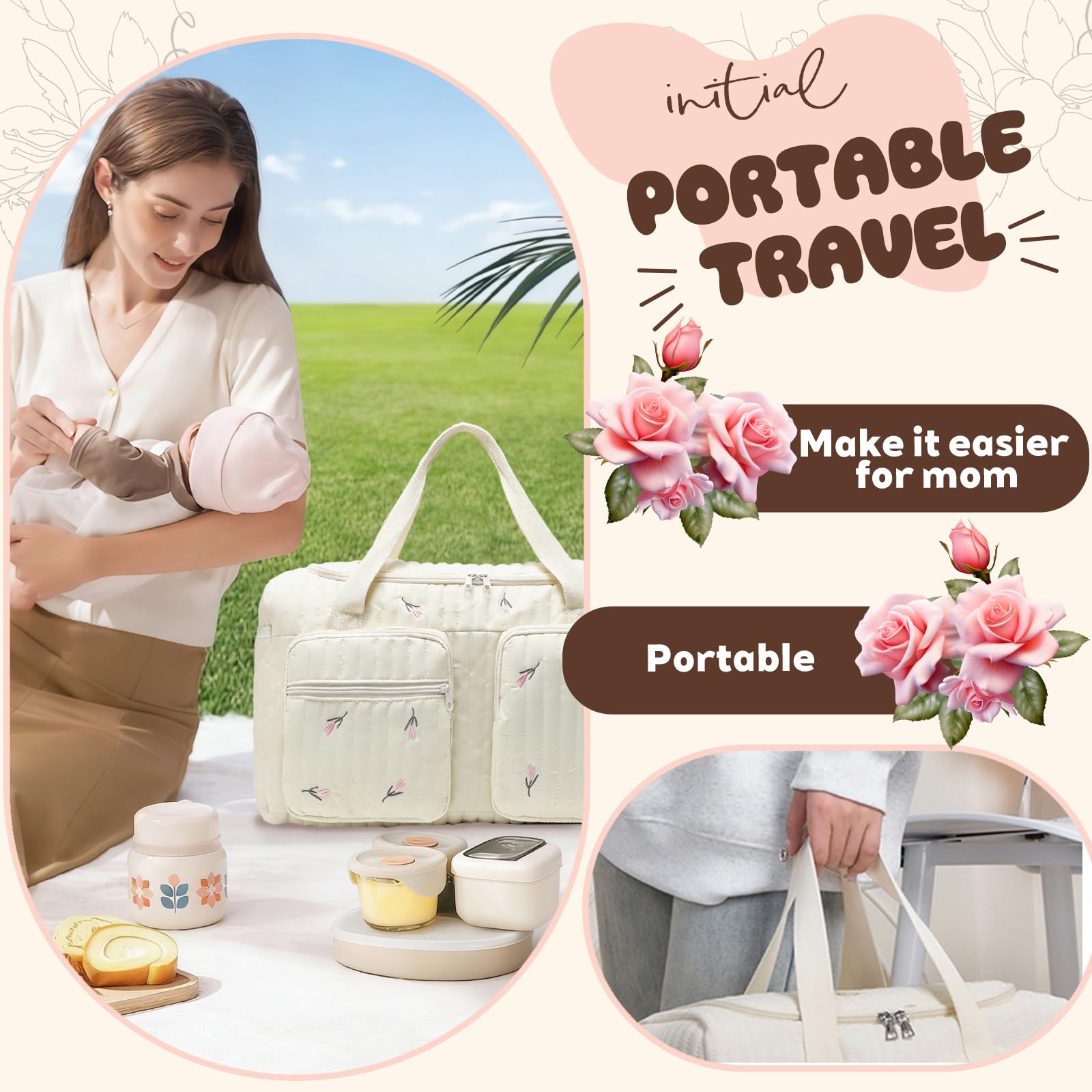 YOUYIKE Sac Langer Maternité Grande, Sac pour l'hôpital, Change Bebe Mommy Bag Matelassé, pour Accouchement à l’Hôpital, Voyage, Camping, Maison, Shopping