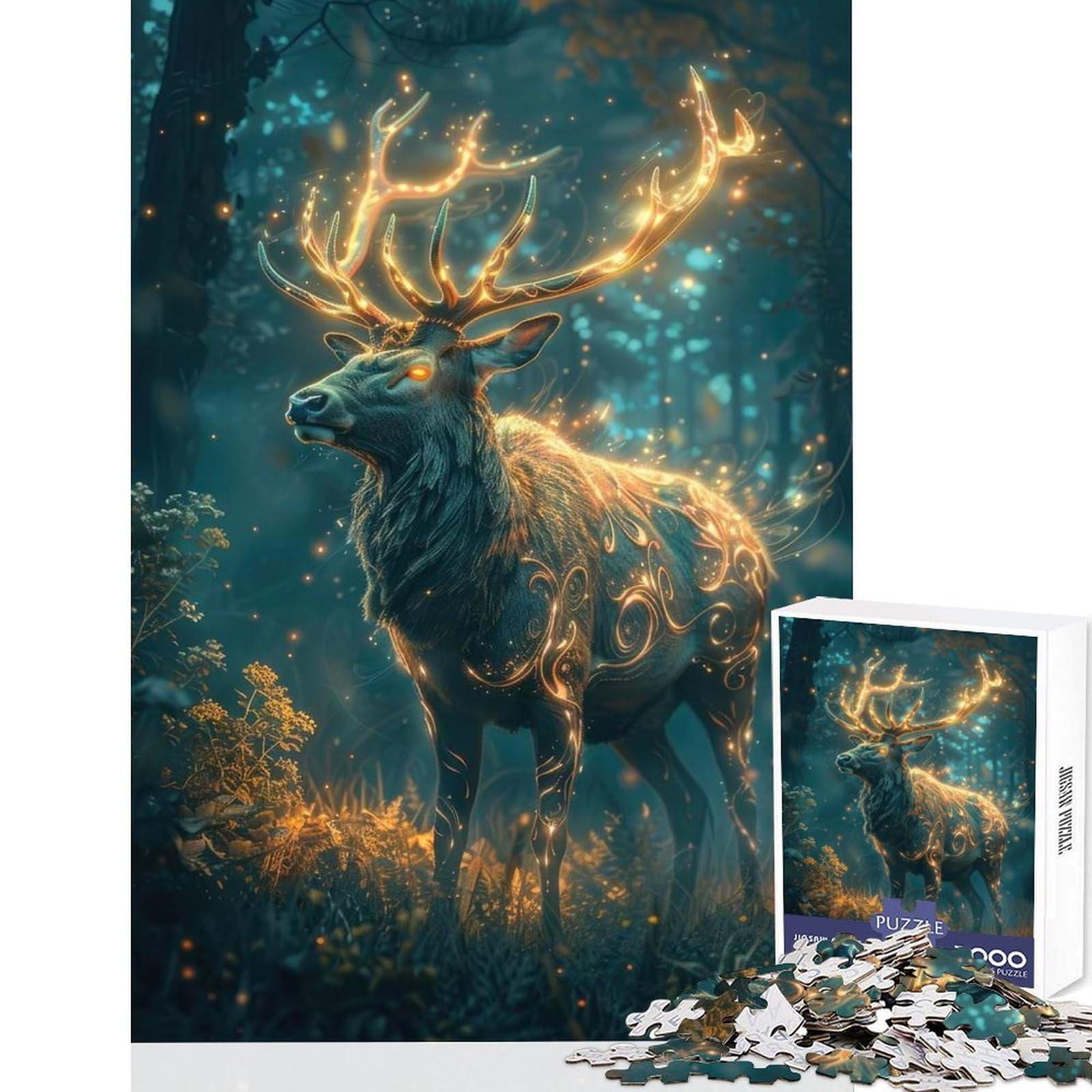 Magical Deer 1000-piece Puzzle for Adults Mind Train Fun Burr Free Clean Cut Pieces Family Fun Night Activity 50x75cm