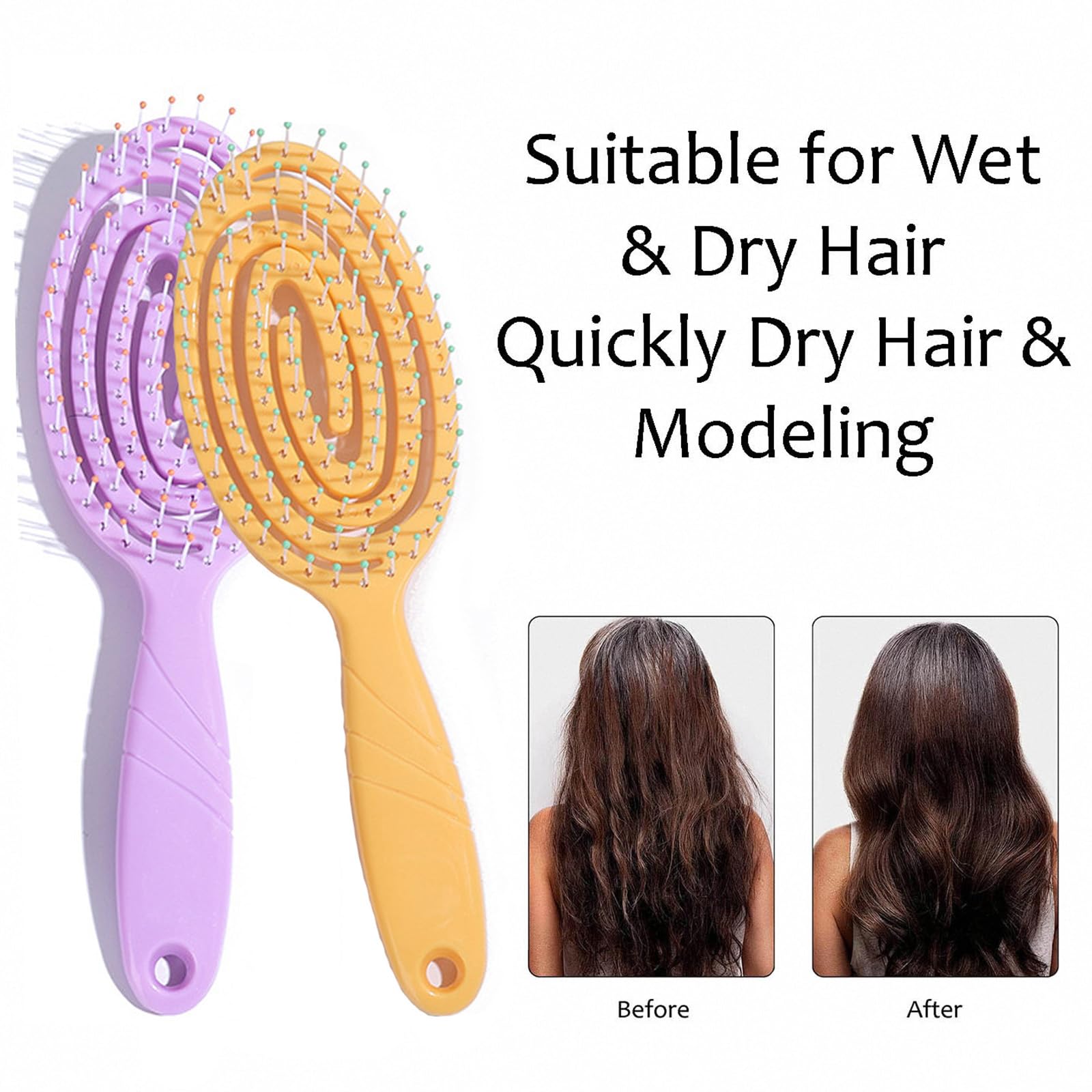 mercham 2 PCS Detangling Hair Brushes for Girls & Kids, Curved Vent & Soft Bristles Hair Brush for Wet Dry, Straight - Image 3