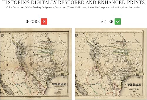 Miniatura 3 de HISTORIX Mapa vintage de Texas 1846, mapa vintage de Texas de 18 x 24 pulgadas, mapa antiguo del estado de Texas, mapa histórico de Texas, mapa