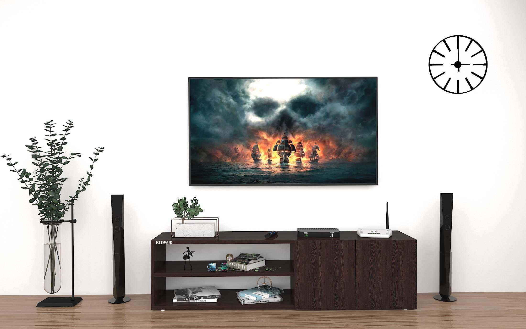 Redwud Victoria Engineered Wooden TV Unit/Floor Standing TV Unit/TV Unit for Living Room (Flowery Wenge) - Ideal for Upto 52" (D.I.Y) Matte Finish-image-24