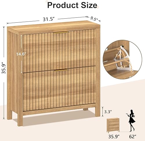 Miniatura 2 de Armario de zapatos para entrada, armario de zapatos estriado con 2 cajones abatibles, zapatero oculto alto independiente organizador de zapatos con