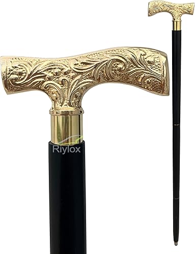 Miniatura 6 de Bastón de latón antiguo, bastón de lujo con mango dorado de latón para hombres y mujeres, regalo