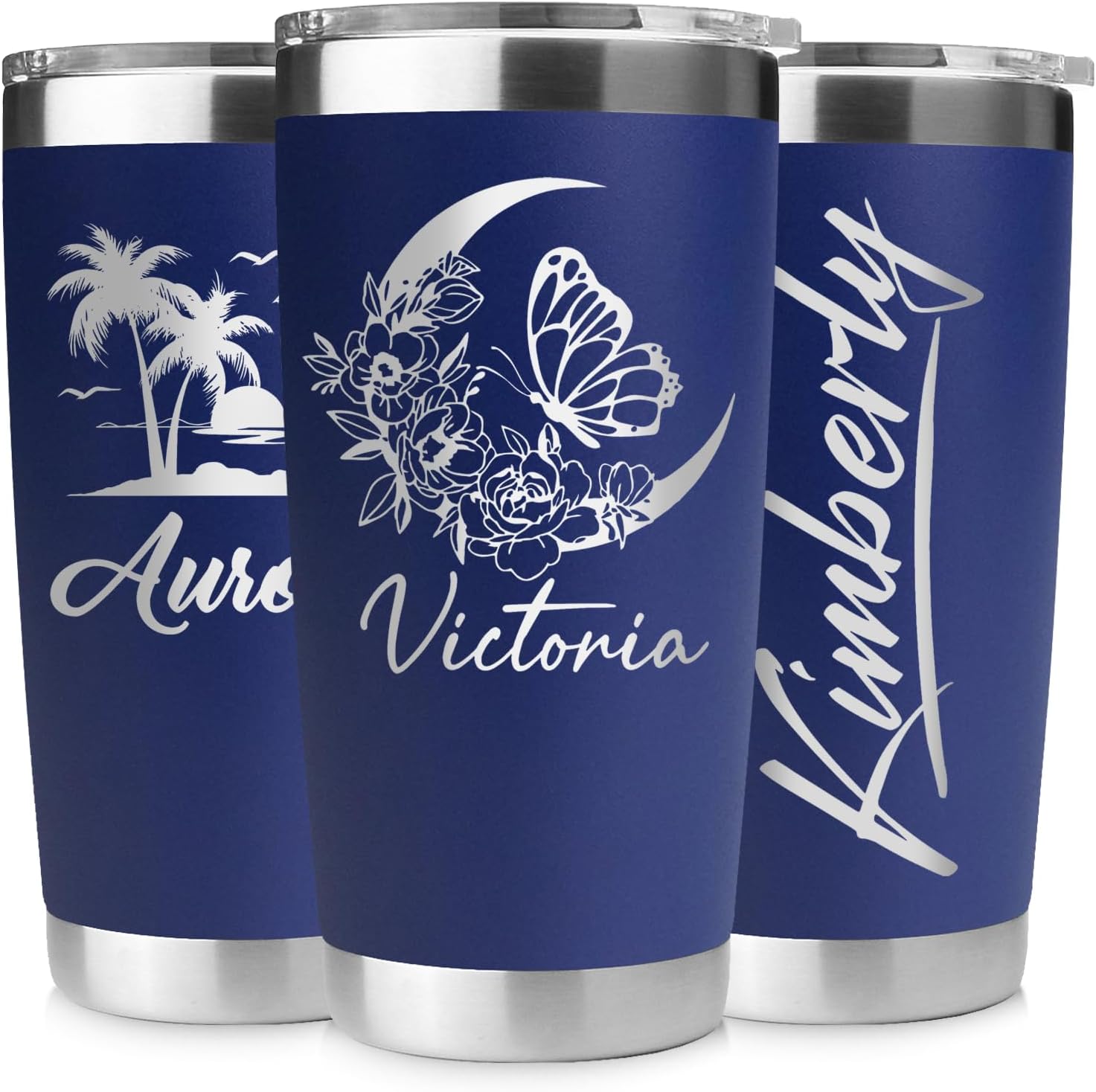 Personalized 20 oz Engraved Tumbler – Custom Name Stainless Steel Insulated Travel Cup, Double-Wall, Keeps Drinks Hot & Cold, Durable Powder-Coated Coffee Mug – Gift for Him, Her. (Navy Blue)