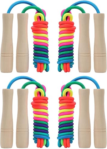 Miniatura 7 de Cuerda de saltar para niños, cuerda de saltar ajustable para niños pequeños con mango de madera y cuerda de algodón, bonita cuerda de saltar para