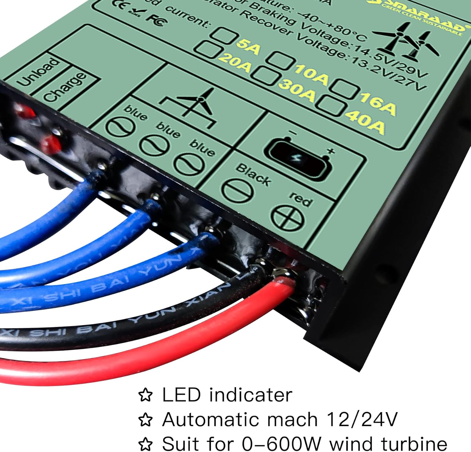 Smaraad MPPT Wind Turbine Charge Controller 12V/24V Auto Match, Mini Wind Generator Controller with IP67 Waterproof Suitable for 300W 400W 500W 600W Wind Turbine System, 3.1x3.2x2.6 Inches