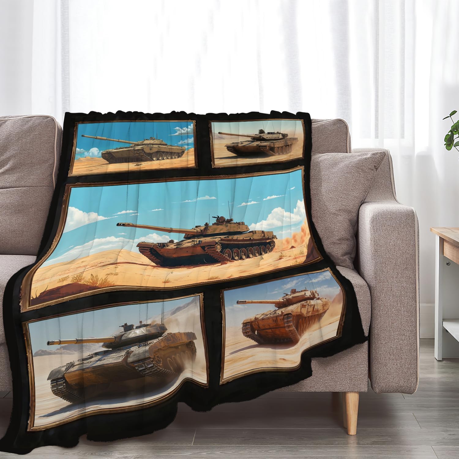 SweetFox Tank Blanket Military Fan Decor Army Throw Blanket Gifts for Girls Boys Super Warm Soft Plush Lightweight Fleece Flannel Winter Couch Bedding Blankets for Kids Adults Women Men 50"X40"