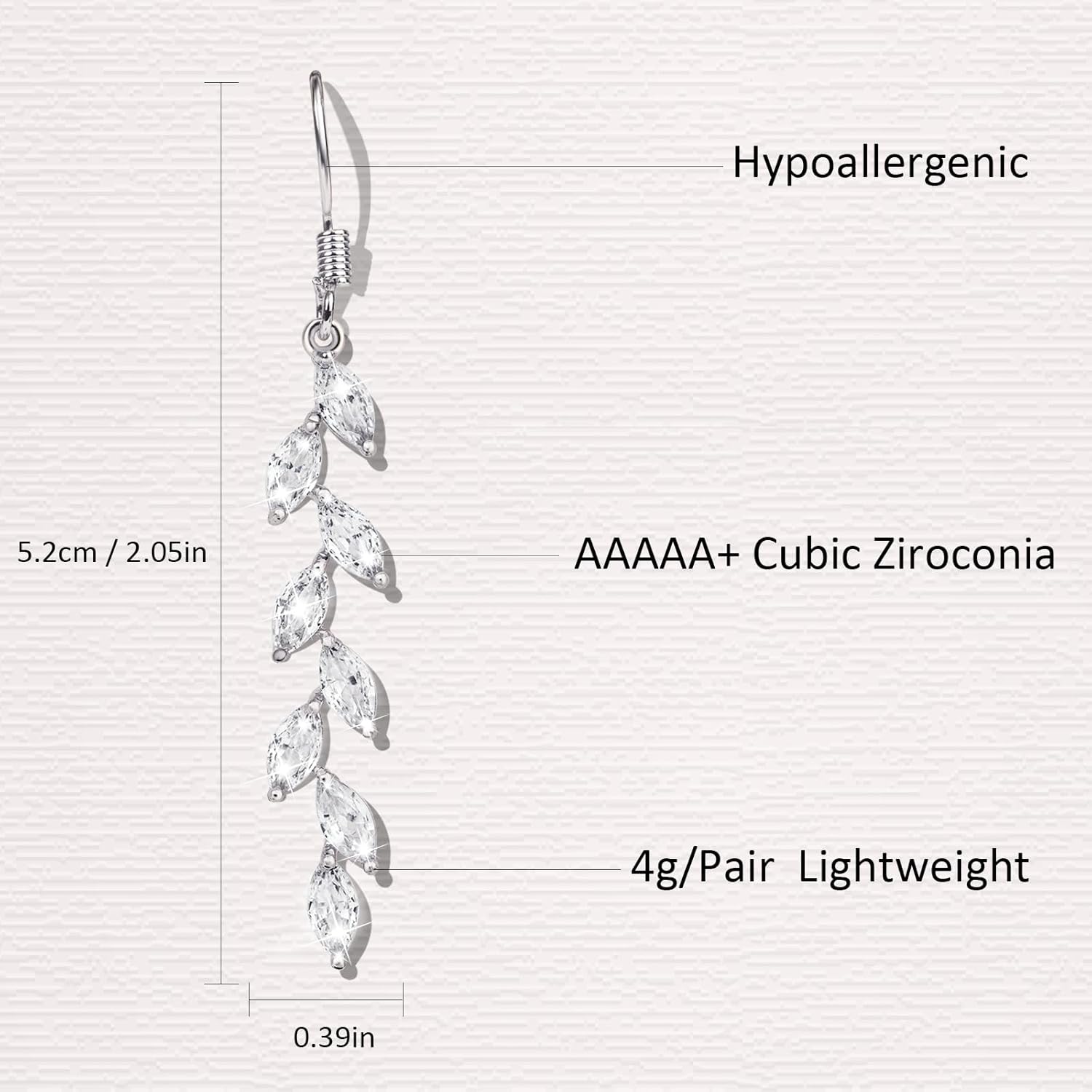 Handmade Leaf Earrings Crystal Wedding Dangle Earrings Brides Bridesmaid Gift for Women - Image 4