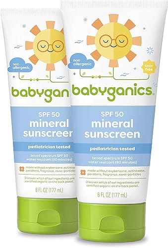 Loción de protección solar 50 SPF Babyganics el embalaje puede variar 6 fl oz paquete de 2