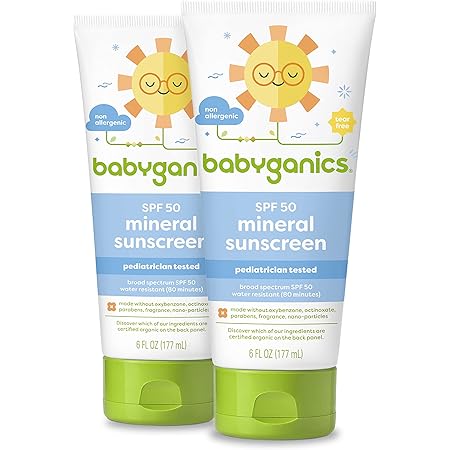 Babyganics SPF 50 Baby Sunscreen Lotion UVA UVB Protection | Water Resistant |Non Allergenic, 6 Fl Oz (Pack of 2)