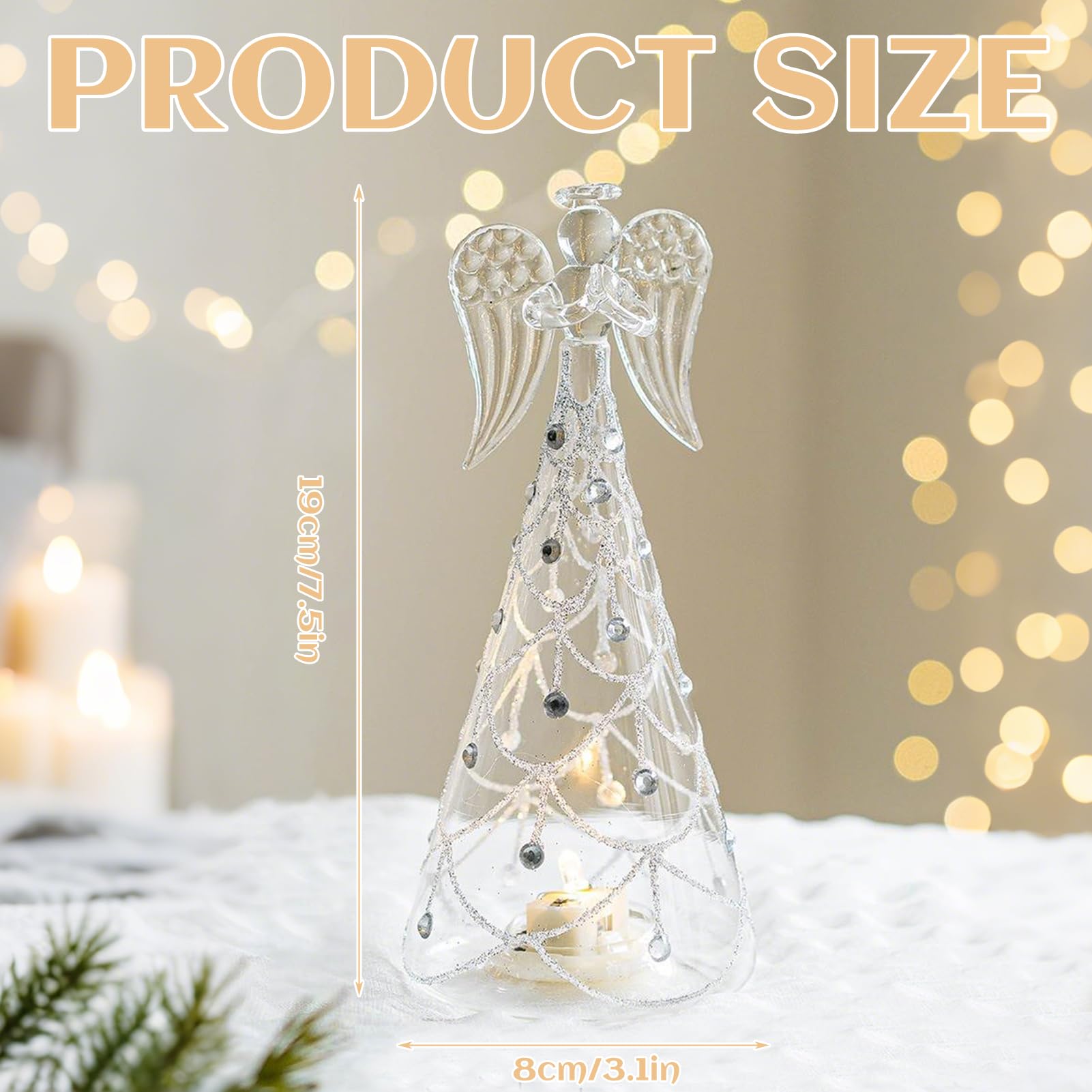 Figura de ángel con luz LED, decoración navideña, figuras de cristal, LED de ángel de Navidad iluminado, batería, decoración navideña, figuras de ángeles de la guarda, pequeñas (juego)