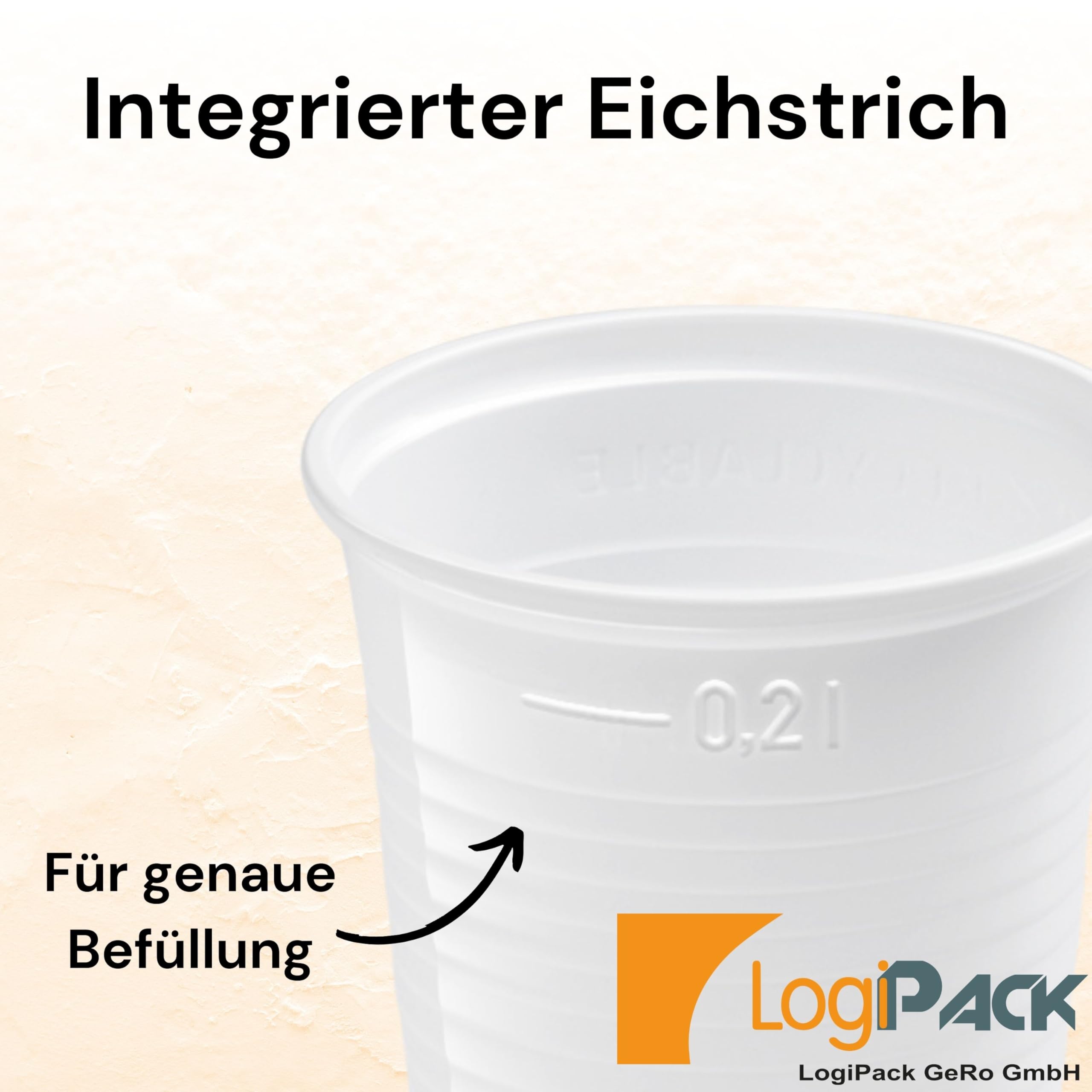 3000 Stück Trinkbecher | Eichstrich 0,2l | Plastikbecher Bierbecher Einwegbecher aus Kunststoff PP (Polypropylen), weiß | Ausschankbecher