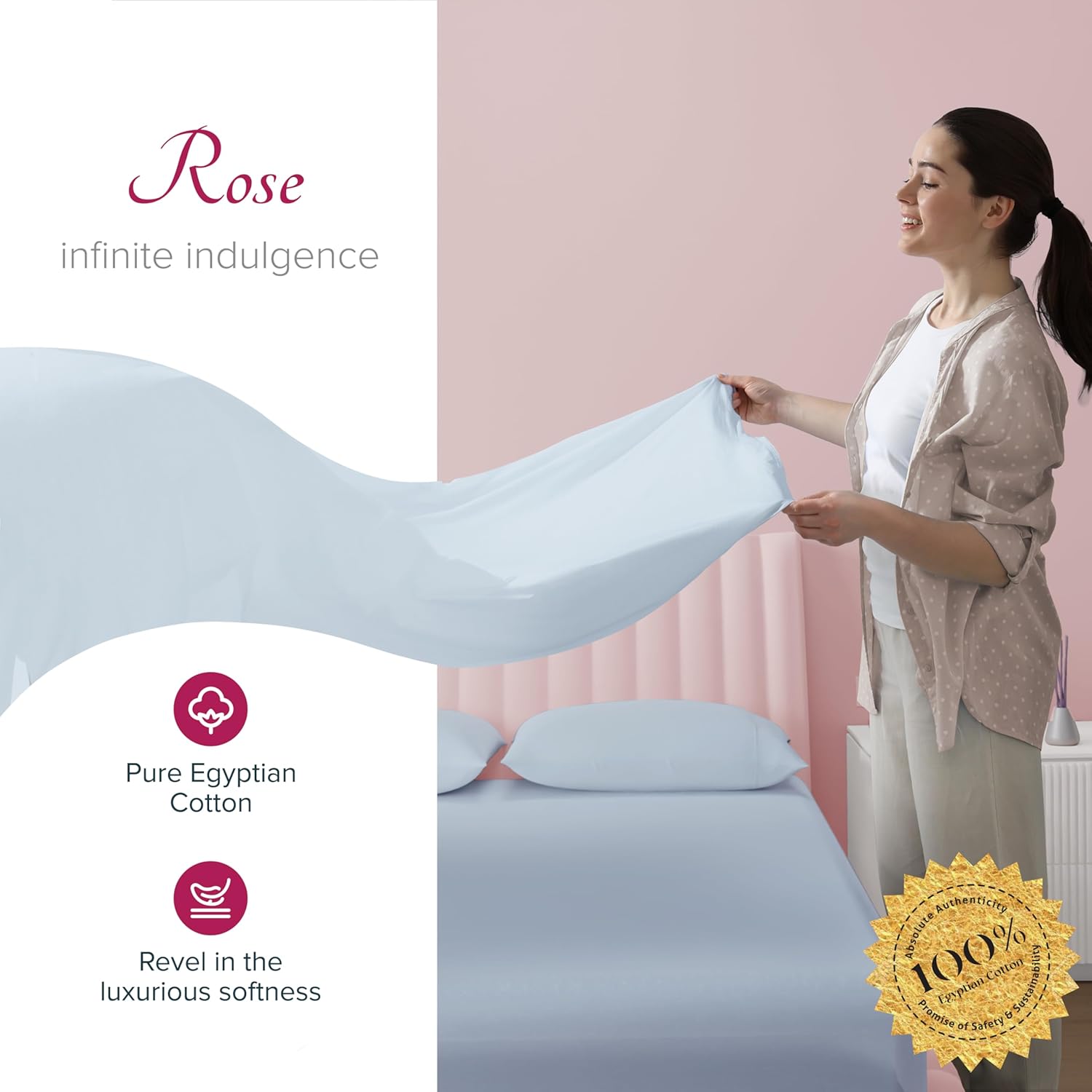 Carressa Linen 100% Egyptian Cotton King Size Sheets Set - Luxury 1200 Thread Count Egyptian Cotton Sheets King Size, 17" Deep Pocket, Soft, Cooling Sateen Weave Hotel Quality Bedding Set - Light Blue