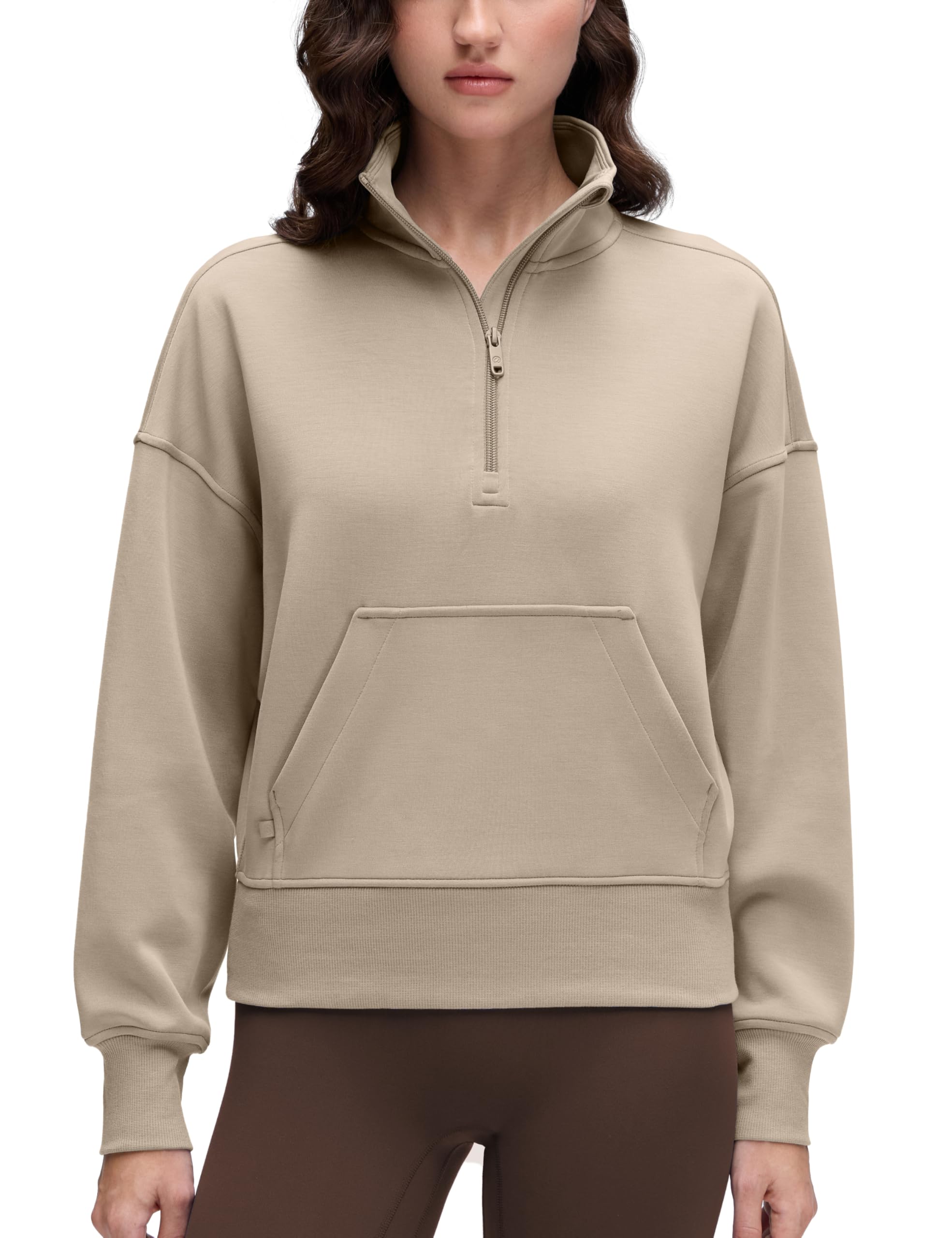 CRZ YOGA SoftAura Half Zip Sweatshirt for Women - Pullover Workout Casual Funnel Neck Sweat Shirts with Pocket
