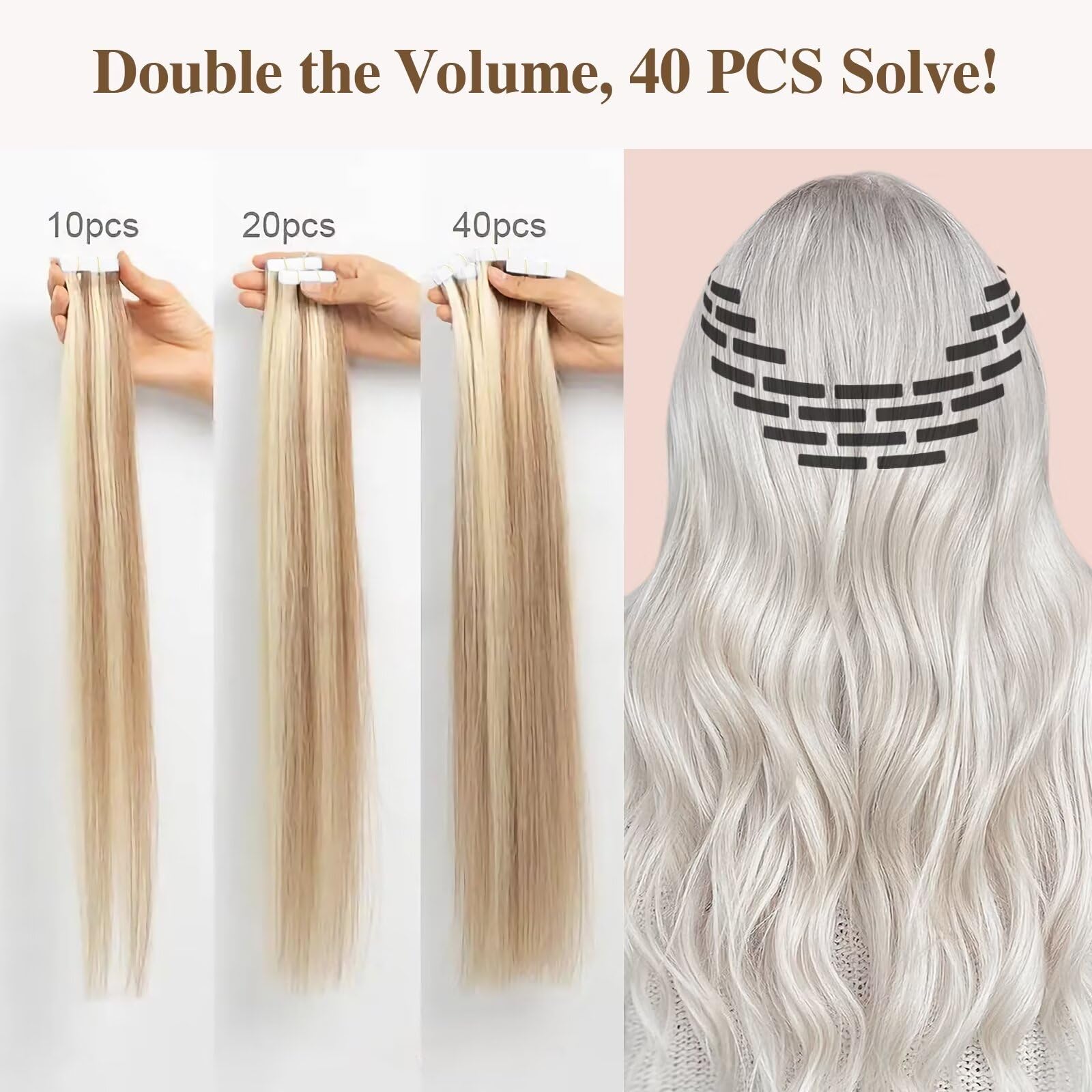TESS Tape Extensions Echthaar 80g Dunkelbraun 40 pcs Remy Human Hair Echthaar Extensions Tape 35 cm Tape-Haarverlängerungen Glattes (35 cm-#2 Dunkelbraun)