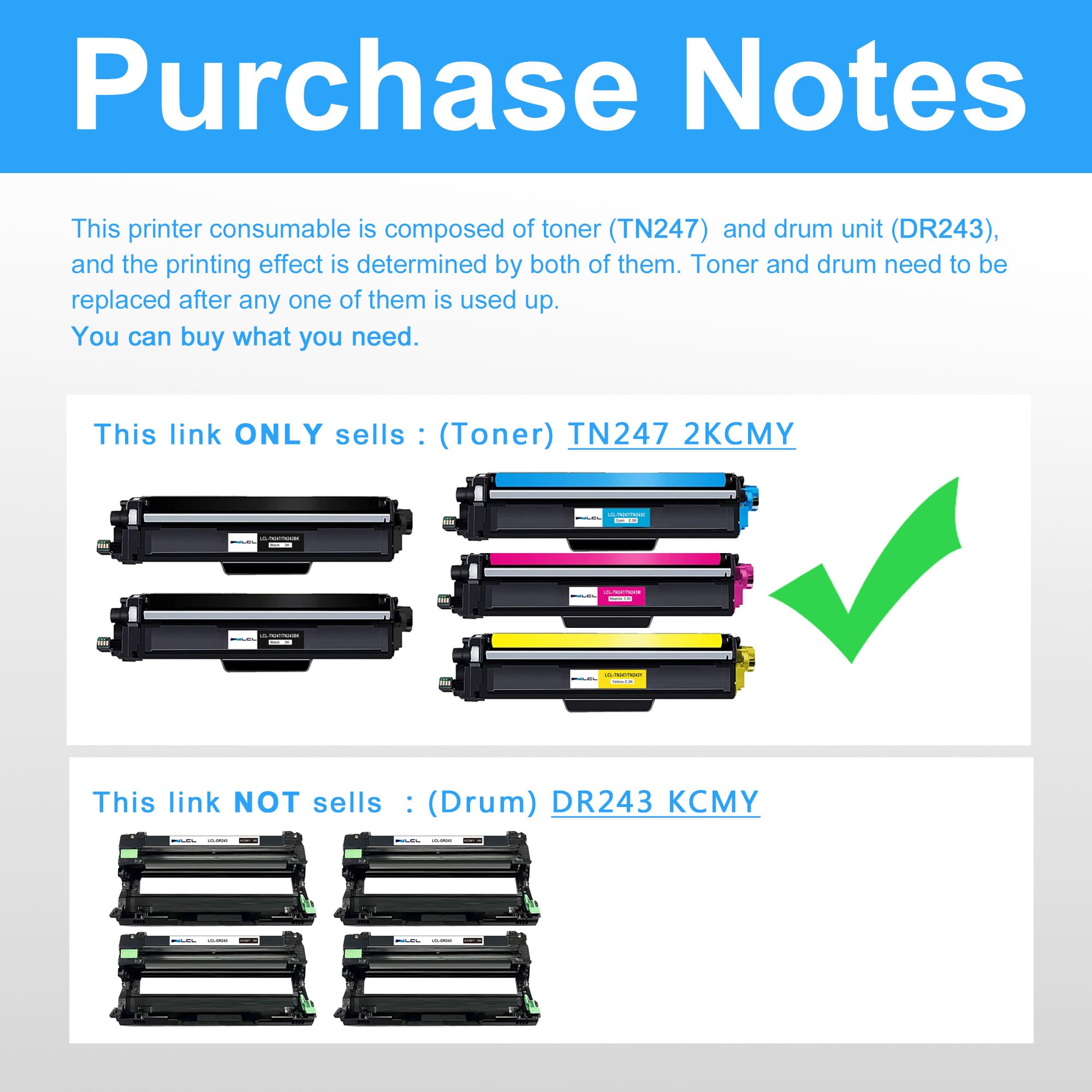 LCL TN247 TN-247 alta capacità Cartuccia toner Compatibile per Brother TN-247BK TN-247C TN-247M TN-247Y TN-247CMYK per DCP-L3550CDW MFC-L3750CDW MFC-L3730CDN MFC-L3710CW (5-Pack)