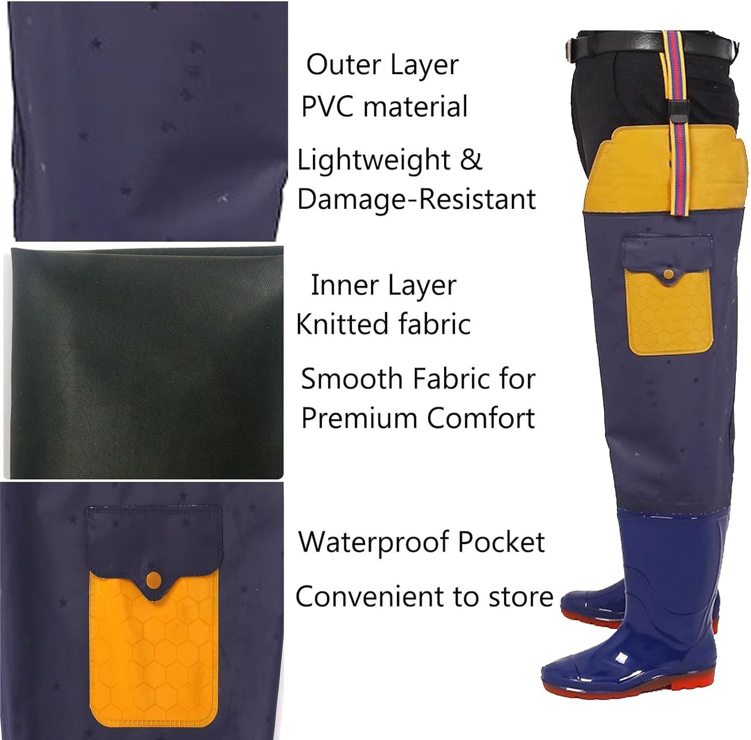 Wodery z PVC wodoodporne buty biodrowe z kieszenią męskie damskie grube podeszwy z wołowiny do wędkowania i polowania(6)