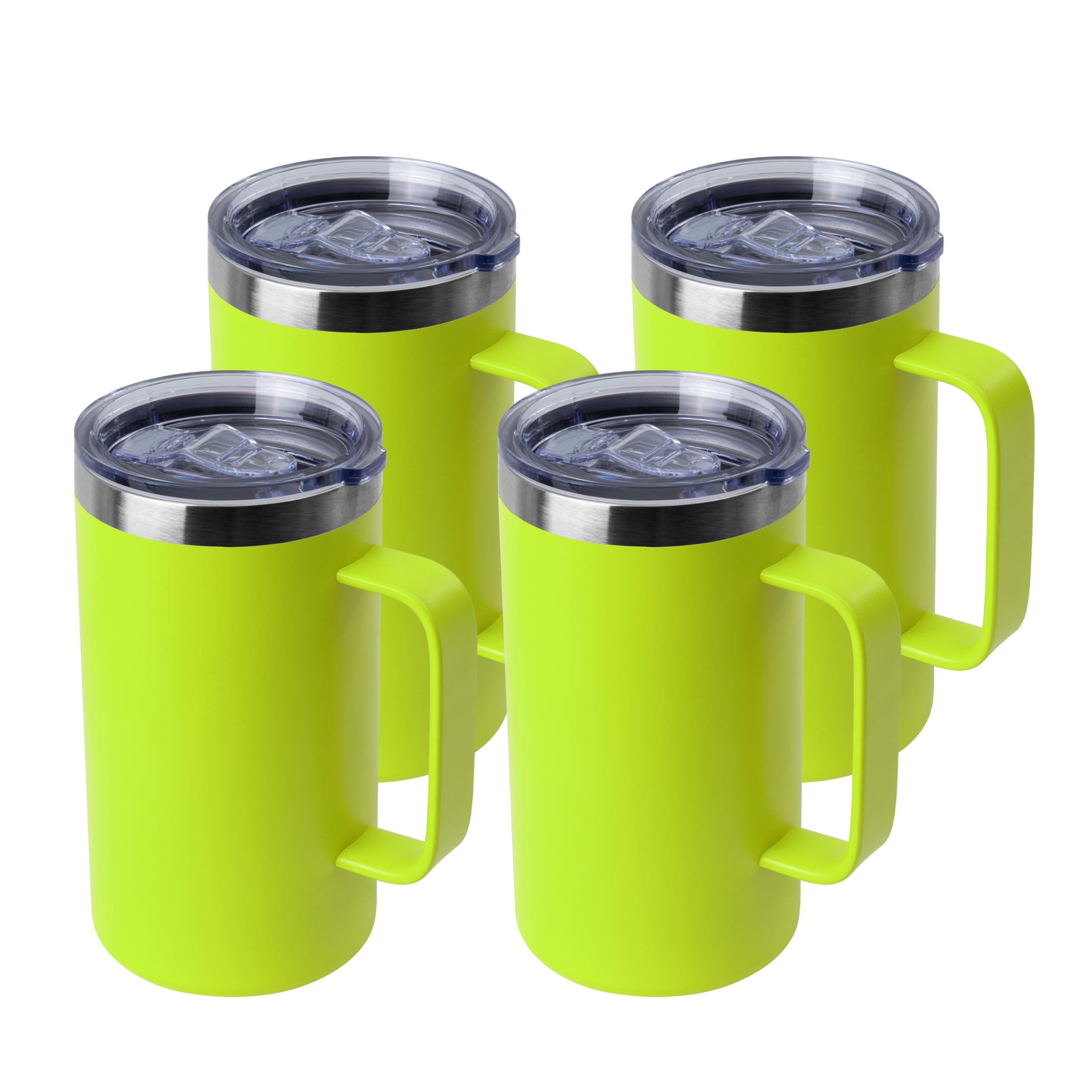 DOMICARE Taza de café de acero inoxidable de 24 onzas con asa y tapa, taza de viaje con asa, vaso de café al vacío de doble pared, taza aislada reutilizable, verde claro, paquete de 4