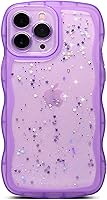 Vista 21 de Qokey para iPhone 14 Plus Funda de 6.7" con diseño de borde ondulado rizado, transparente, con purpurina, brillo, estrellas, brillante, lindo