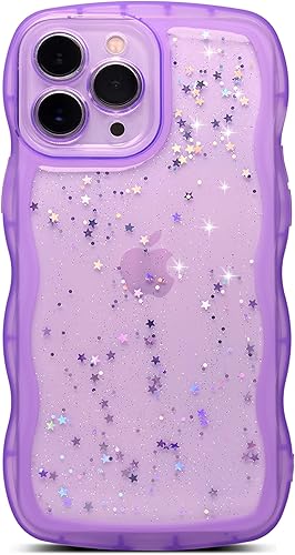 Miniatura 8 de Qokey Funda para iPhone 13 Pro Max de 6.7 pulgadas, diseño de borde ondulado rizado, transparente, con purpurina brillante, bonita funda