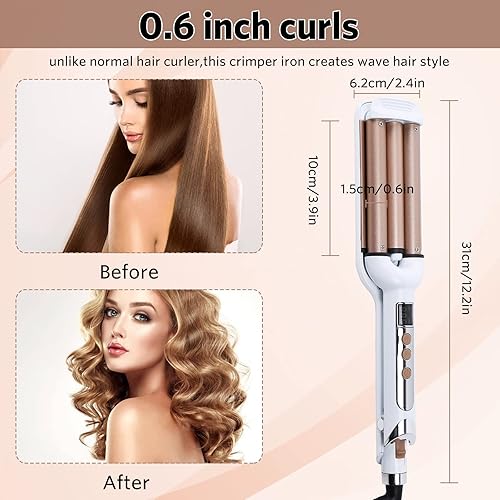 Miniatura 3 de Plancha rizadora de pelo profesional de 3 barriles de 0.6 pulgadas de cerámica de calentamiento rápido para ondas profundas, regalos de San Valentín