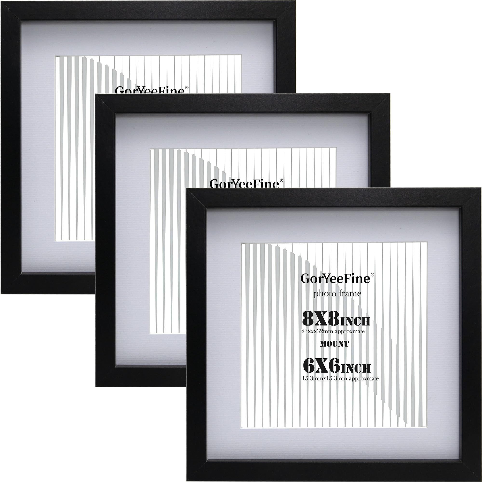 Black 8x8'' Square Wood Photo Frame Set of 3 with Acid Free 6x6'' Mount, Acrylic Glass Front Picture Frames for Wall Mount &Tabletop Display,Ideal for Home Gallery Decor & Gifts