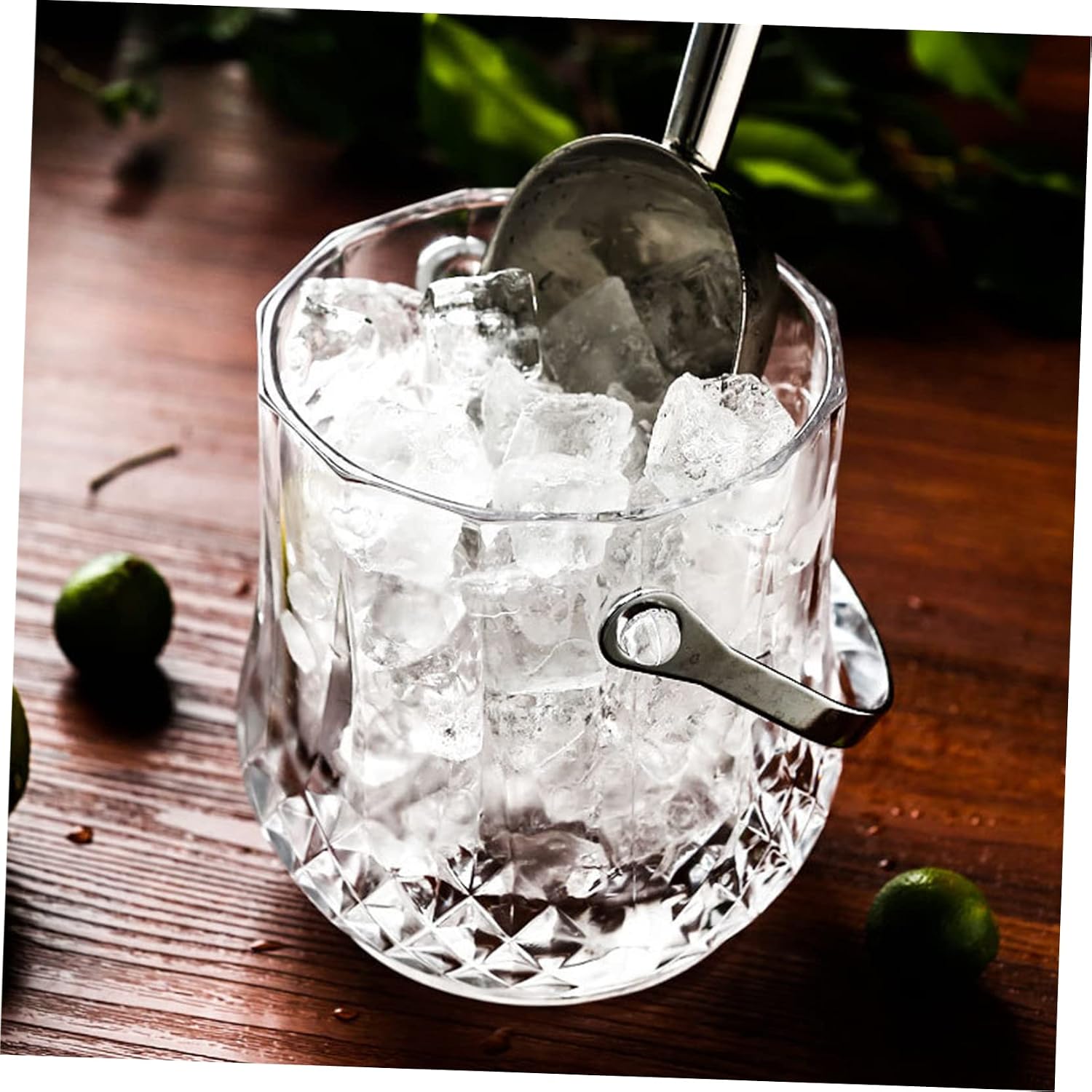 OUNONA Handheld Glass Ice Bucket with Tong Transparent Design for Parties Ice Container for Wine and Beverages Stylish and Multi Functional for Home and Bar Use