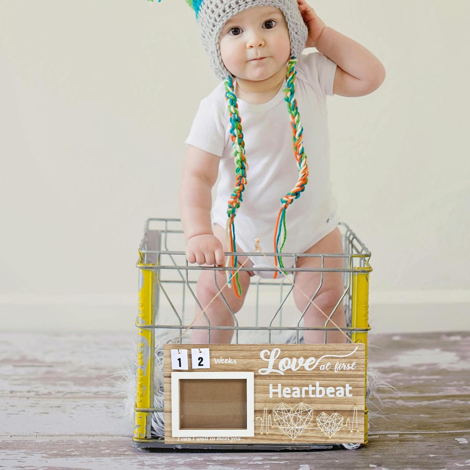 LIFKOME Wooden Picture Frame with Number Cards for Newborn Countdown and First Year Marker, Beige Nursery Decor for Shower and New Parents, Smooth and Delicate Design