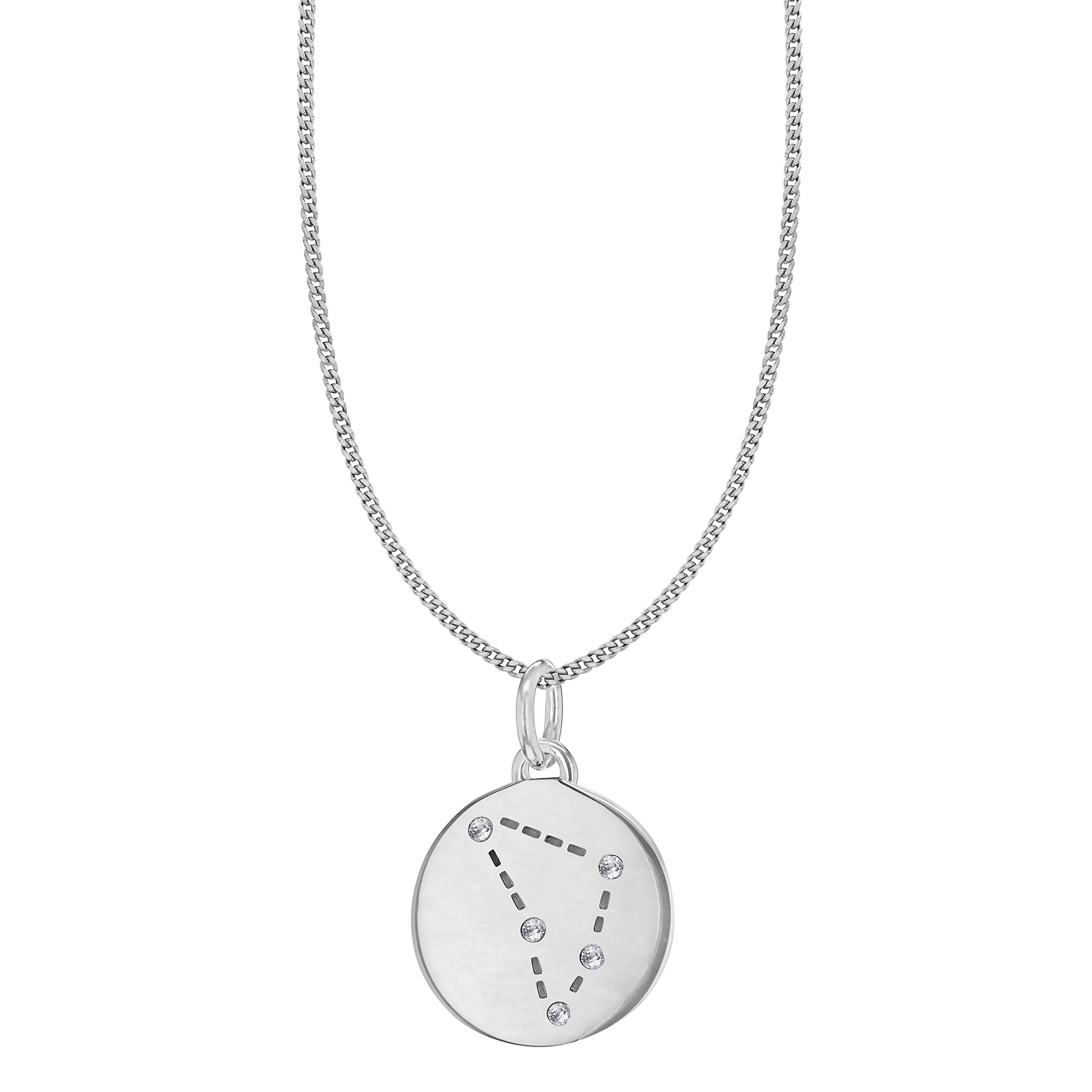 Tuscany Silver Damski srebrny naszyjnik - rodowany CZ koziorożec konstelacja wisiorek na łańcuszku o splocie pancerka - 46 cm / 18 cali