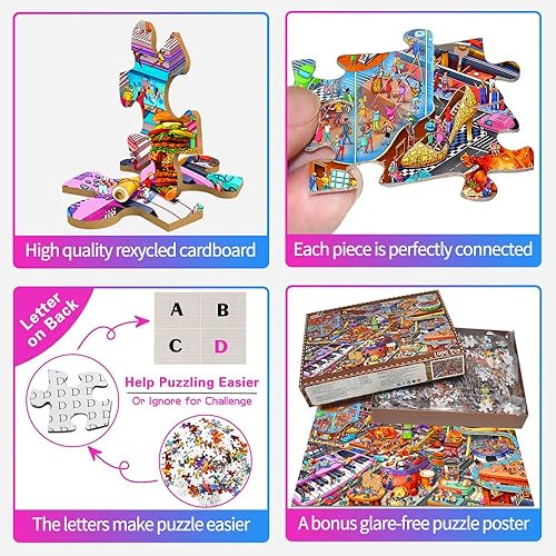Miniatura 3 de HUADADA Rompecabezas para adultos de 1000 piezas para adultos, rompecabezas desafiantes con letras en la parte posterior (fiesta del mundo de la