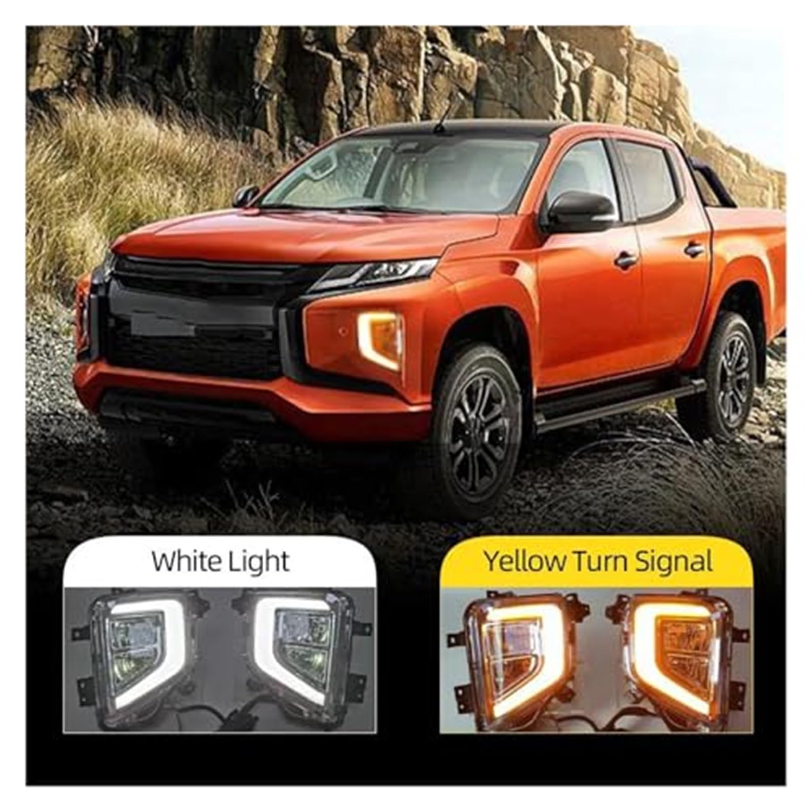 Dla Mitsubishi, dla Triton L200 2019-2021 LED DRL Światła do jazdy dziennej Osłona lampy przeciwmgielnej z żółtą lampką kierunkowskazu Światło kierunkowskazu