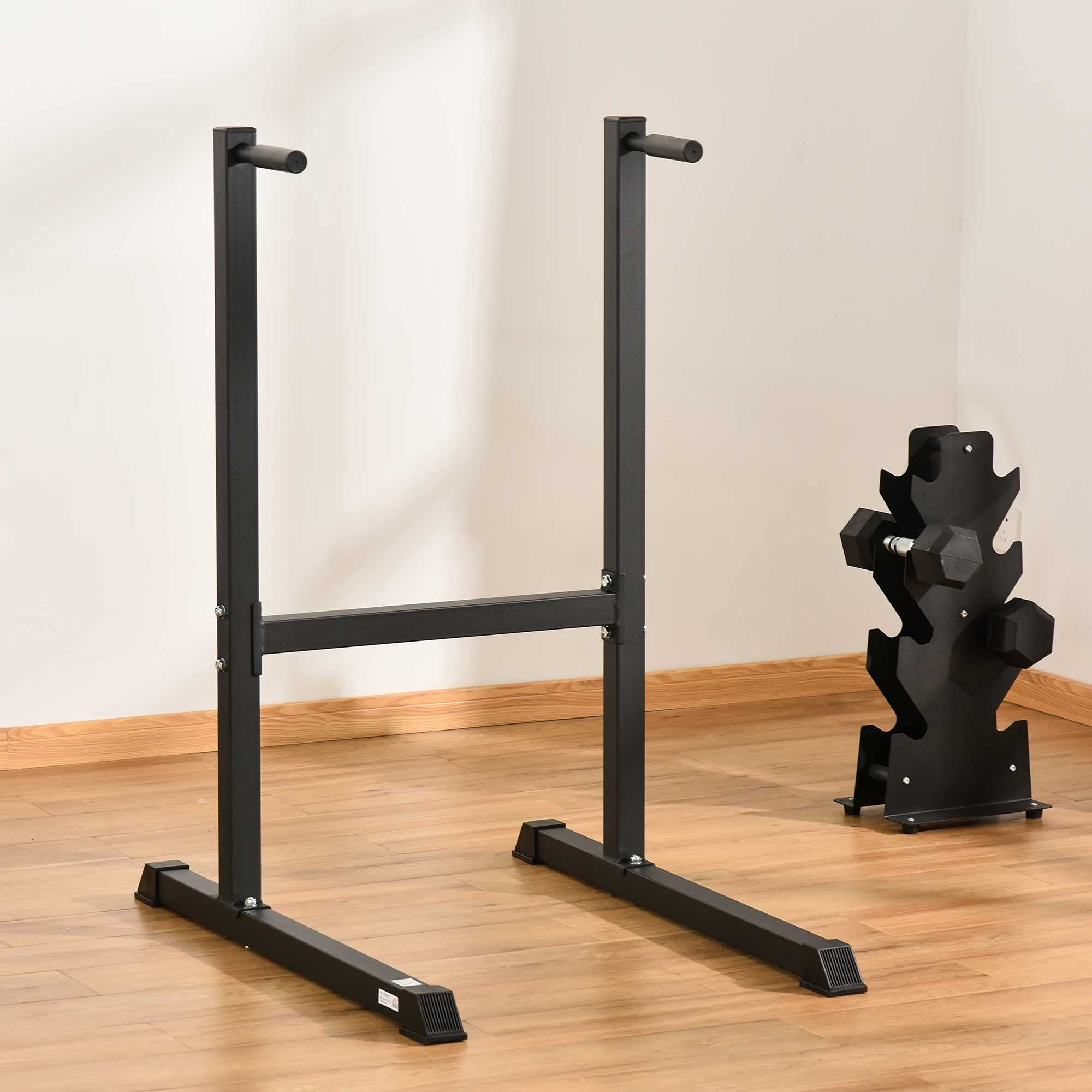 HOMCOM Appareil abdominaux dips barres à dips Fitness poignées ergonomiques et pieds antidérapants acier 104 x 70,5 x 122 cm noir