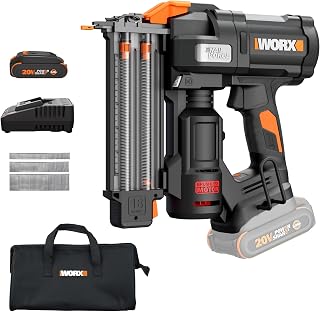 WORX 20V Cordless 18-Gauge Brad Nailer - Brushless, Drives 2-1/8" into Hardwood, PowerShare Battery, 3 LEDs, Lightweight