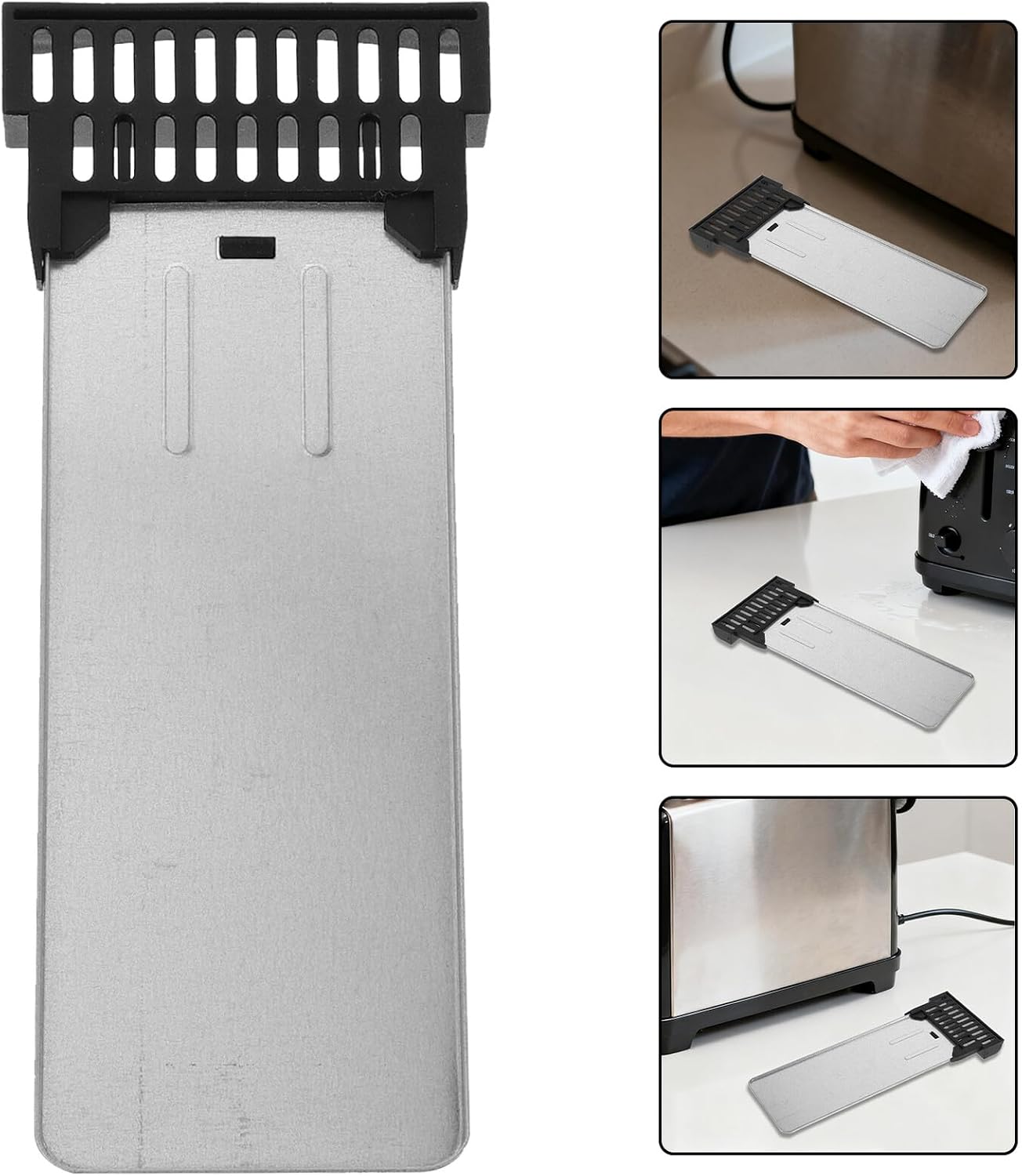 Toyvian Toaster Crumb Tray Replacement, Heat-resistant Metal Crumb Catcher with Plastic Handle, 7x3 Inch Bread Maker Accessory for Kitchen Countertop Use