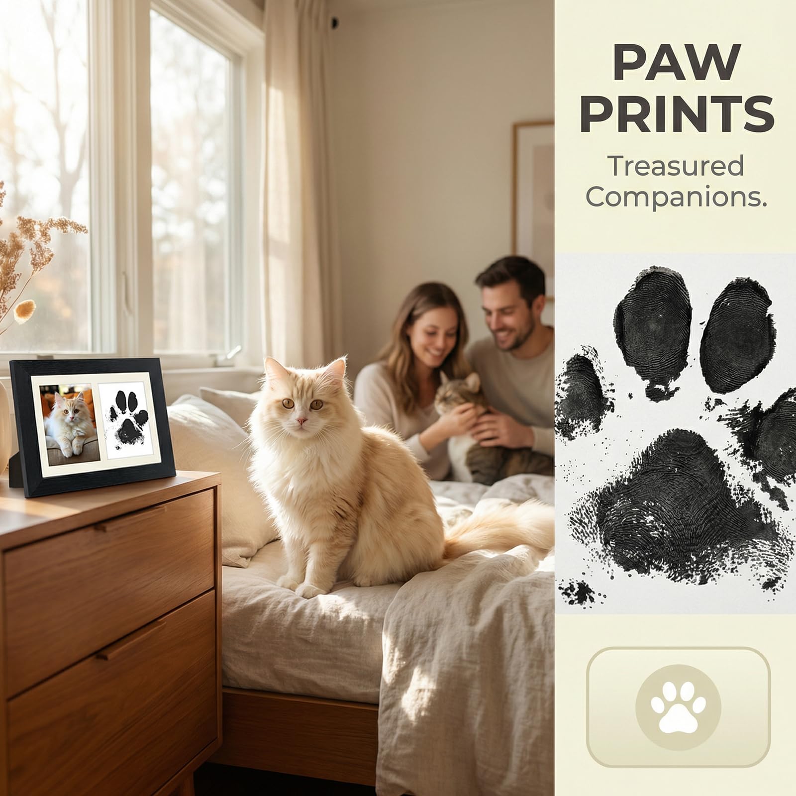 Cadre Photo Bois Empreinte Chien Chat Bébé avec Tampons Encreurs et Cartes d'Impression