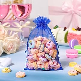 Hopttreely 100pcs Organza Bags, 4 x 6 inch Mesh Drawstring Gift Bags, Royal Blue Jewelry Pouches Small Sachet for Christmas Candy Party Favor