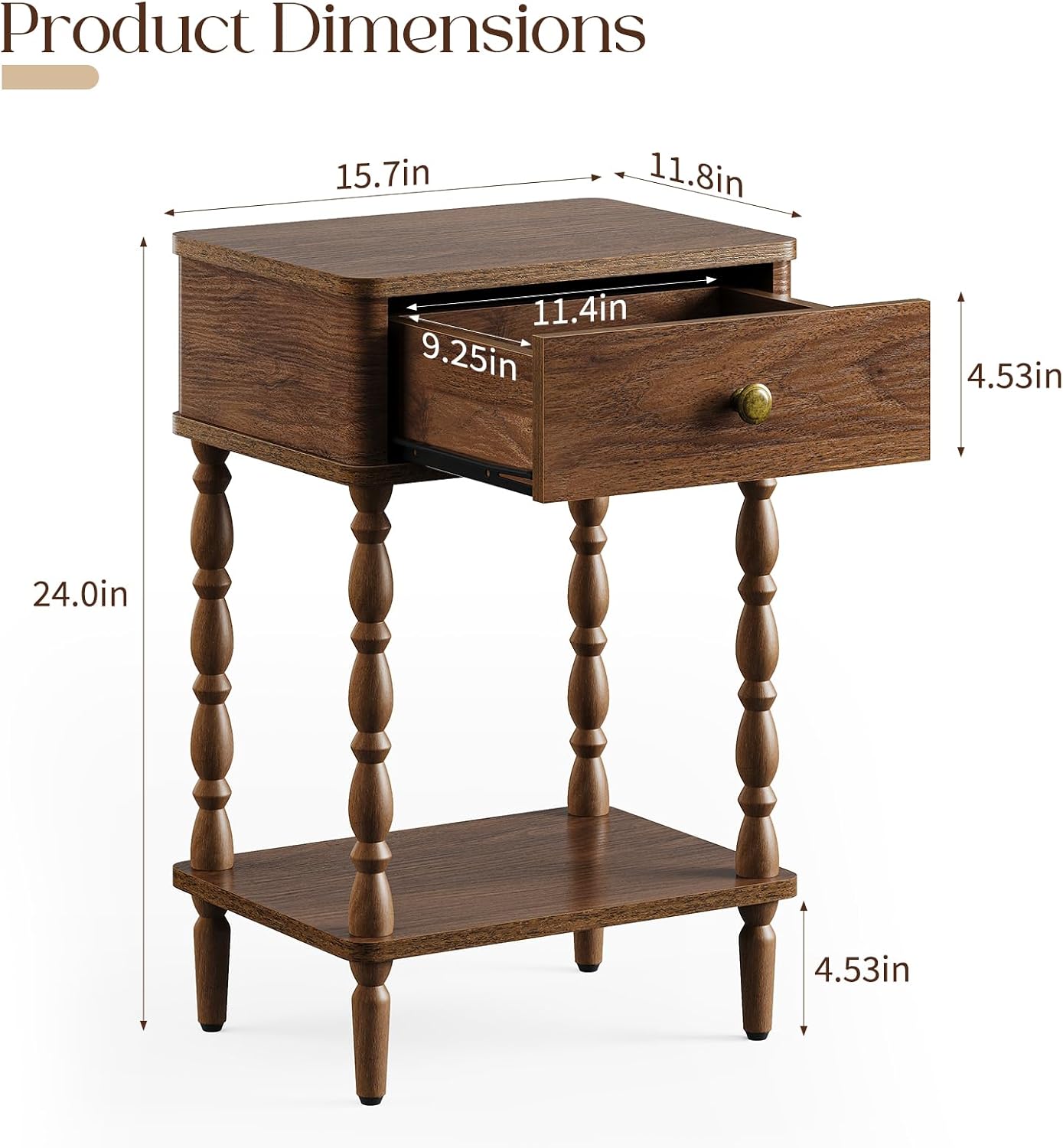Yoobure Small Side Table with Drawer - Walnut Night Stand with Wood Legs | Accent Nightstand Bedside Table for Bedroom, Mid Century Modern End Tables Living Room, Vintage Side Tables for Small Space