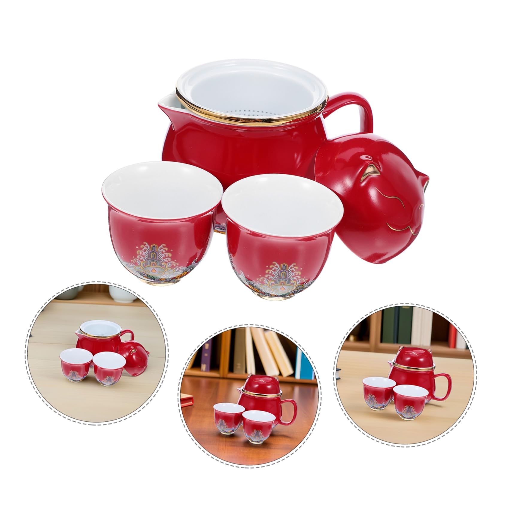Przenośny Ceramiczny Do Parzenia Herbaty z Motywem Czajniczek i Dwie Filiżanki z Torbą Idealny Podróże Biuro i