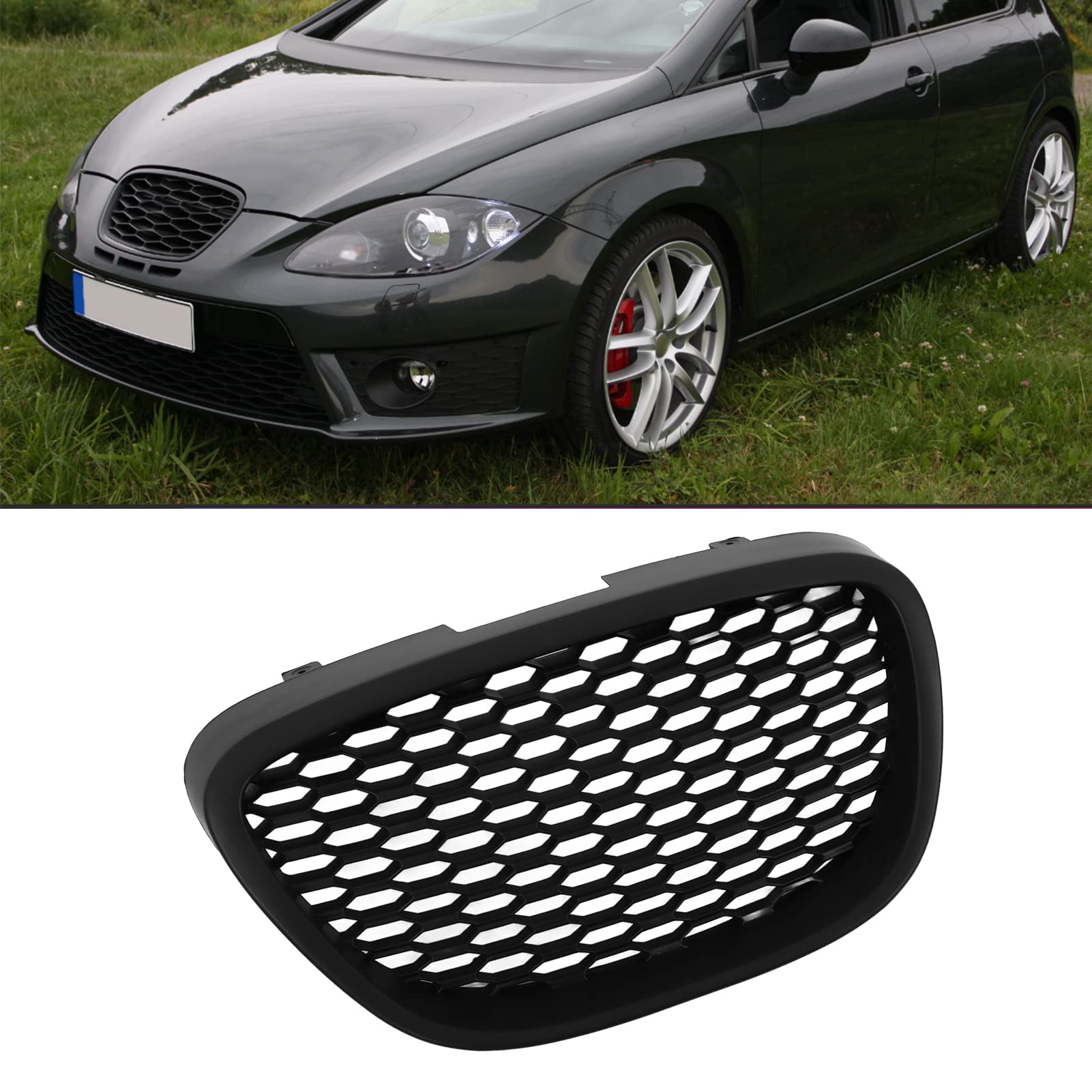 Parrilla delantera de panal negra mate 1133007, repuesto para Seat Altea Toledo, material ABS premium con revestimiento, instalación directa con perno, ajuste perfecto para MK2 1