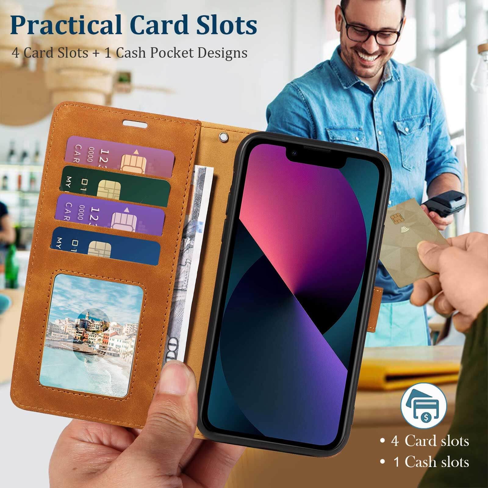 GOTOURED for iPhone 13 Phone Case Wallet, RFID Blocking 4 Card Slots, Wrist Strap, Kickstand, Magnetic Closure - Image 2