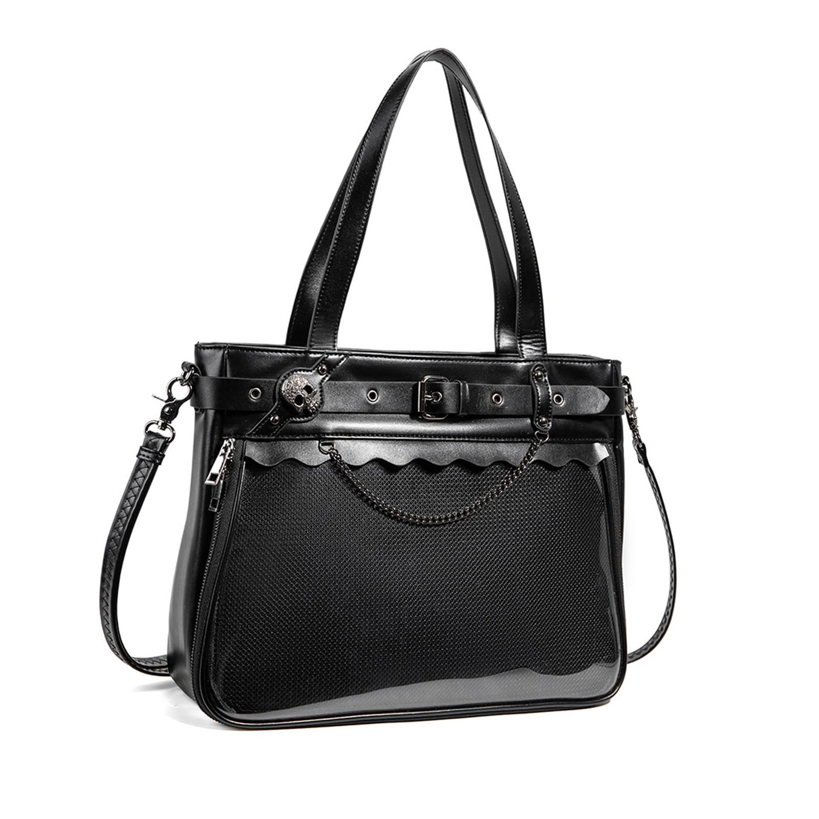 Borsa a tracolla giapponese per cosplay con finestra trasparente, tasche multiple e tracolla regolabile in pelle PU borsa a tracolla anime