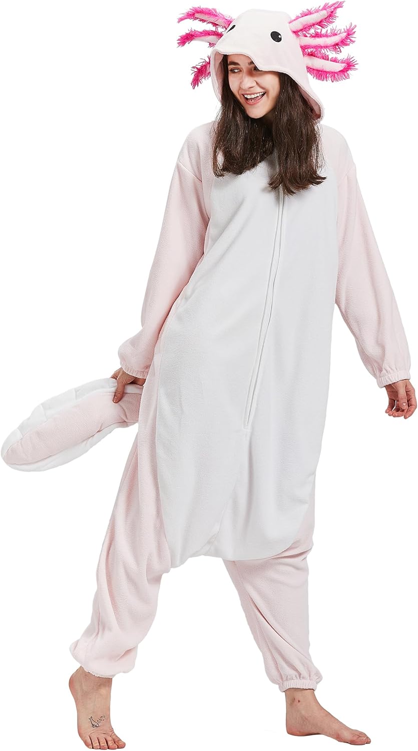 Unisex Axolotl Onesie Adult Pajamas, Halloween Costume Cosplay Pajamas One Piece Sleepwear Homewear - Image 4