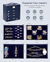 Vista 57 de Homde Regalos de Navidad de cuero sintético, enorme joyero, organizador de reloj con espejo, collar, anillo y aretes, estuche de regalo con Dorado