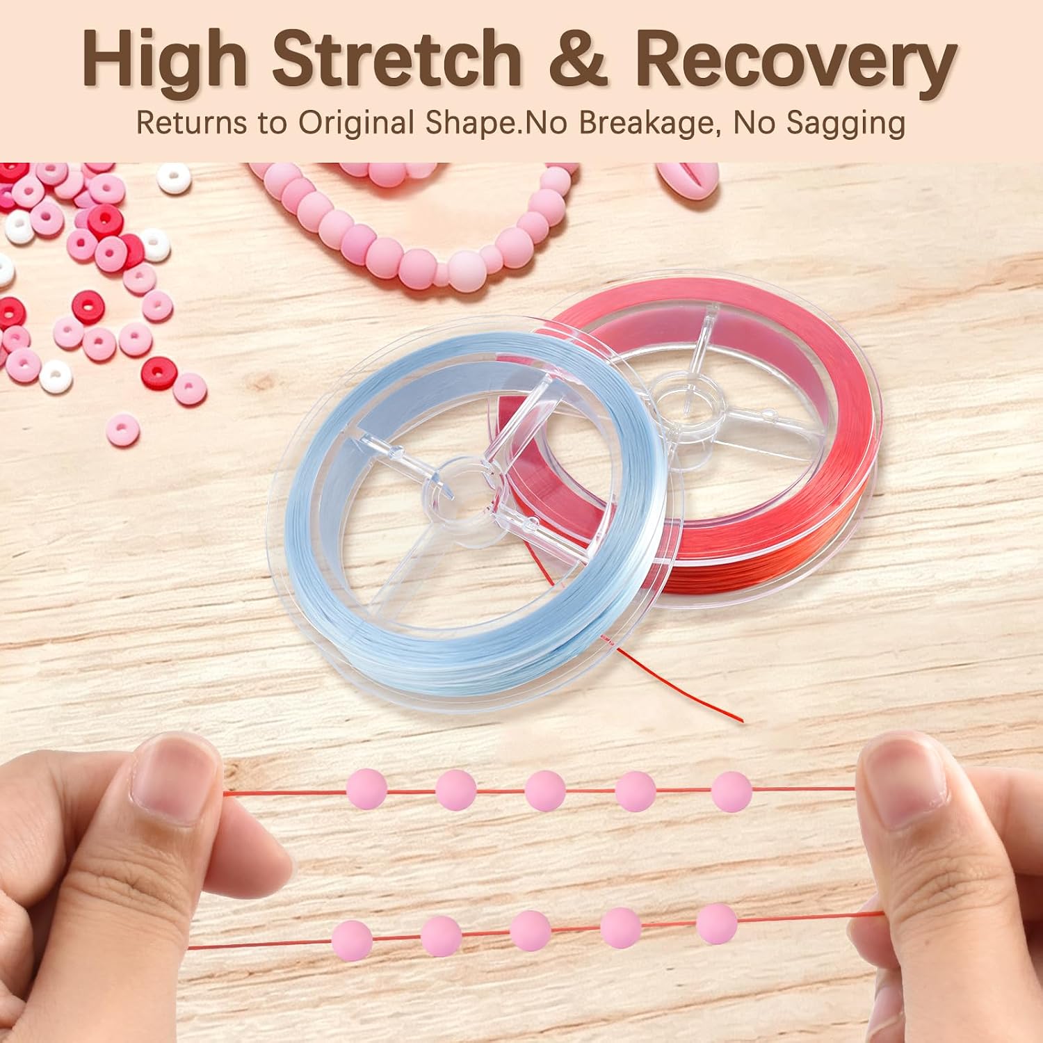 CooBigo 0.8mm Clear Elastic Bracelet Cord, 50m Stretchy Crystal String