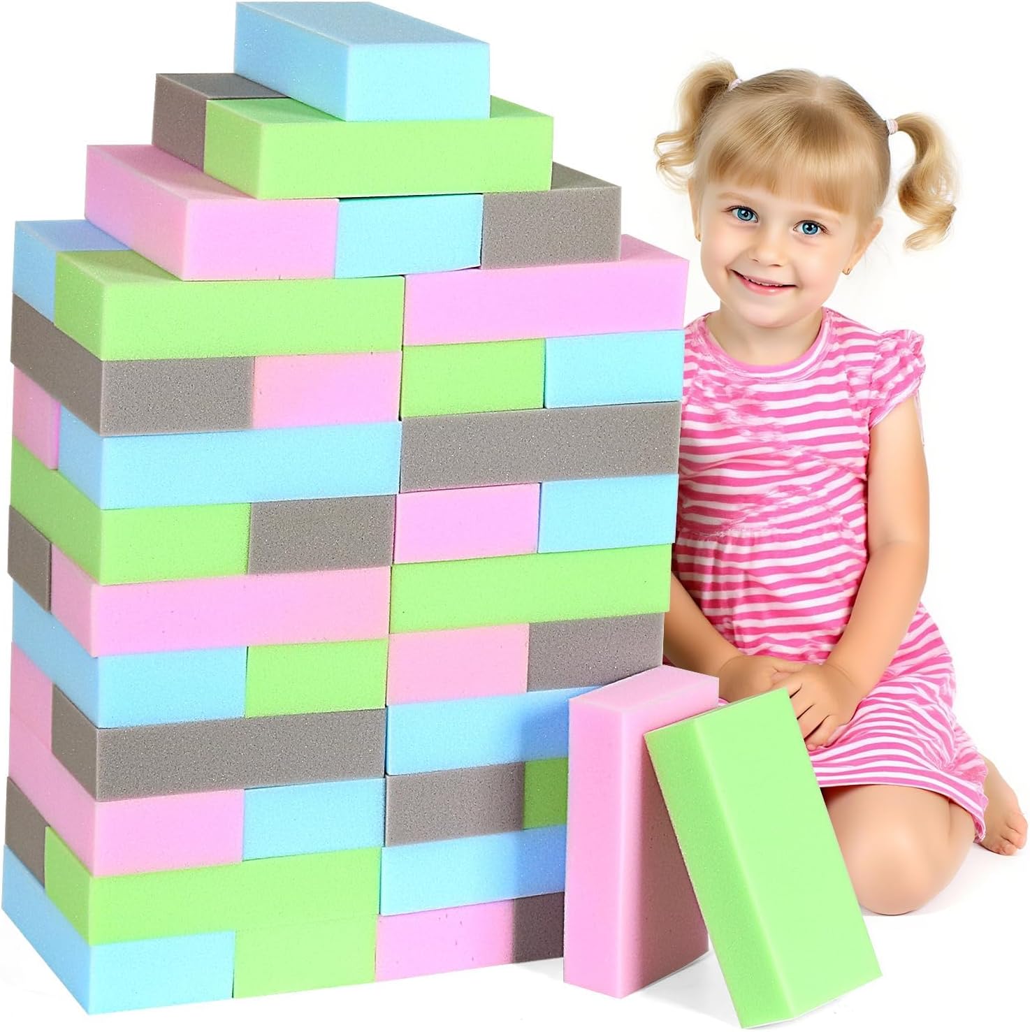 48PCS Foam Building Blocks - Soft Stacking Blocks Set for Kids,8" x 4" x 2" Protective Gymnastics Blocks Colorful Foam Bricks for Sensory Play