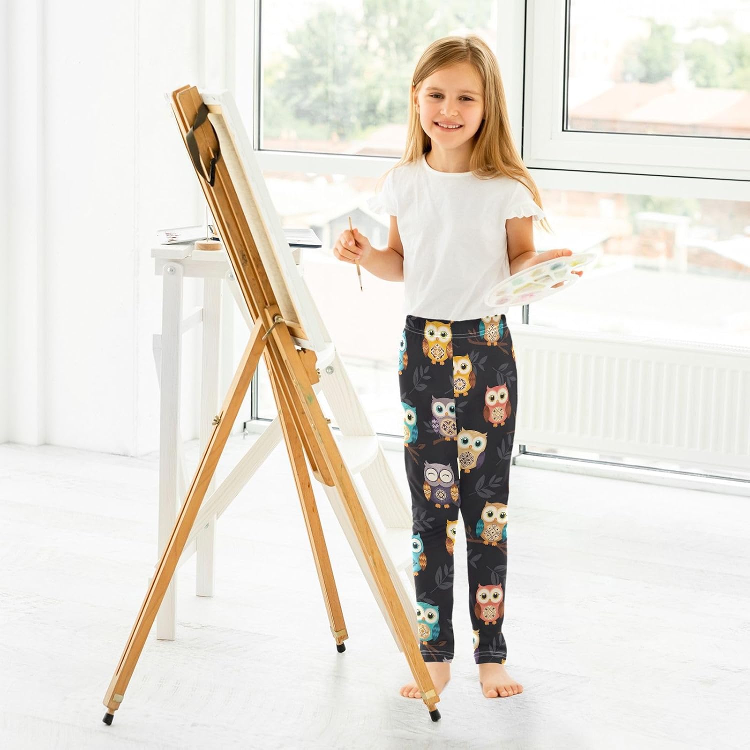 Printed Girls Leggings Cute Boho Owl