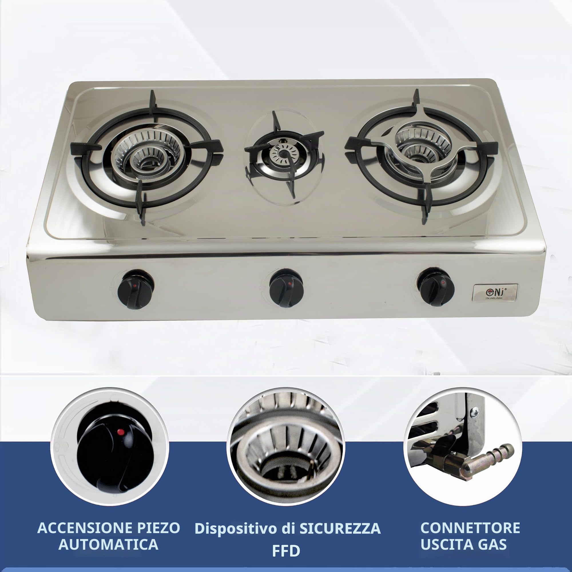 Fornello a gas per interni NJ-3SD - 3 fuochi GPL fornello portatile piano cottura