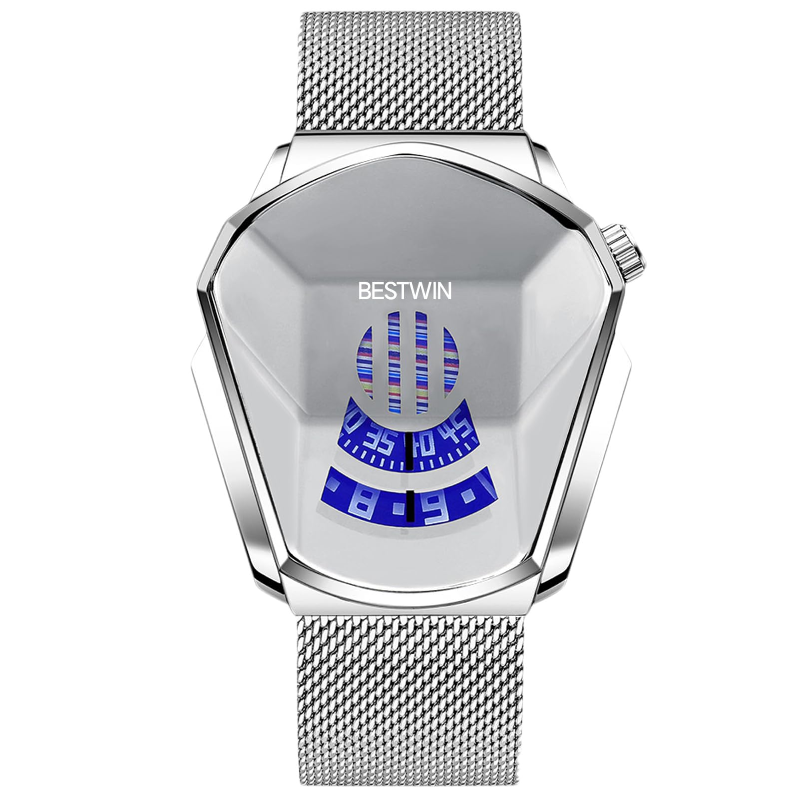 RORIOS Quartz Analog Watch with white dial and silver mesh strap